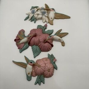 VTG 3 Piece Burwood Products Wall Decor Hummingbirds‎ Flower Wall Art 3303 Pink